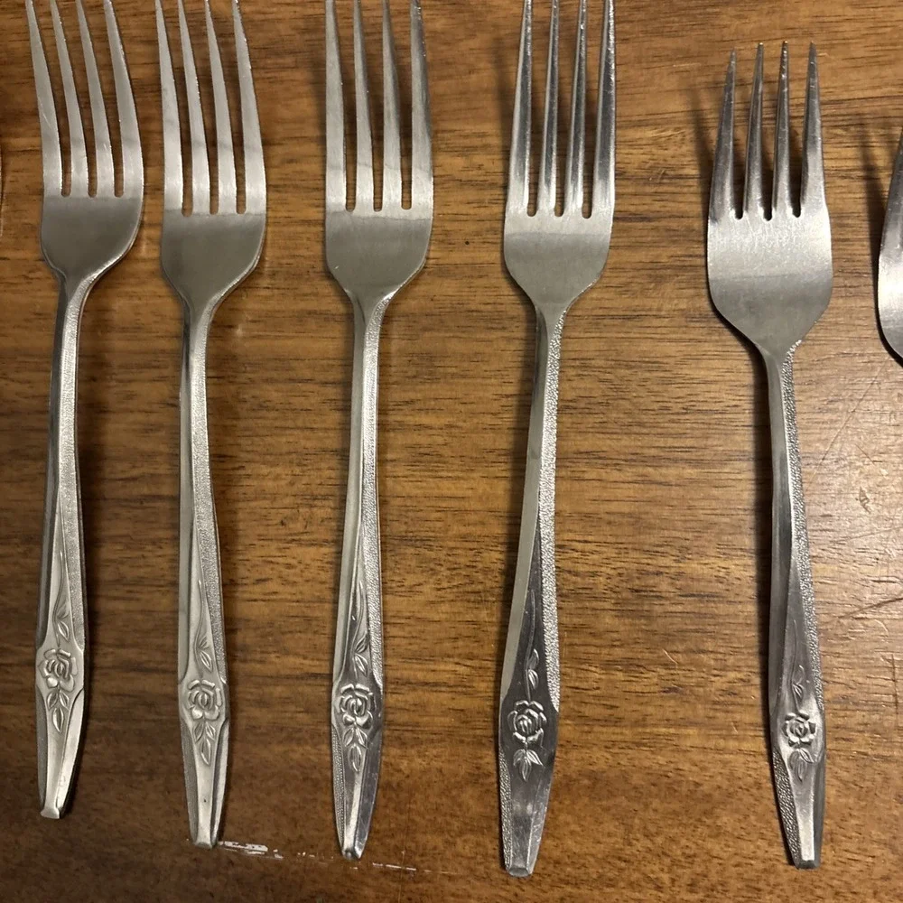 35 Pc. NASCO TEMPTATION Dinner Fork Spoon‎ Knife Stainless Korea Single Rose